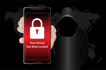 Hacker Warning Message. Smartphone is locked by malware.
