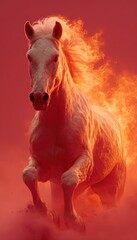 Fototapeta premium Majestic steed galloping through fiery skies, radiating power and grace. A visual ode to untamed spirit and raw beauty in motion.