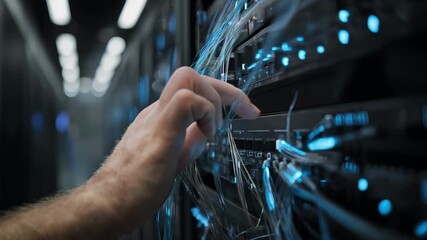 Medium shot of a network engineer adjusting IP assignments on a digital interface highlighting strategic and adaptable IP management in a modern data center.