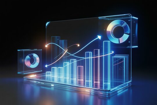 Digital business analytics and financial growth presented with futuristic holographic charts - Powered by Adobe