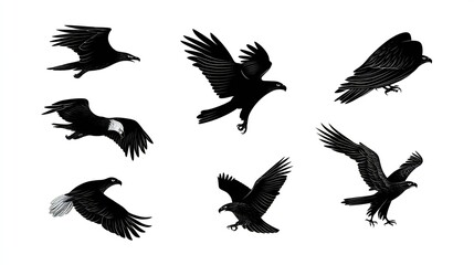 Fototapeta premium Majestic Eagle Bird Silhouettes. Wildlife Art. 
