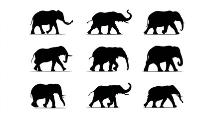 Obraz premium Elephant Silhouettes Walking Set Wildlife illustration 