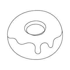 A simple black and white outline drawing of a classic donut with dripping icing