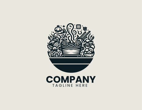 Tasty hotpot restaurant food is presented as a warm premium black vector logo illustration - Powered by Adobe