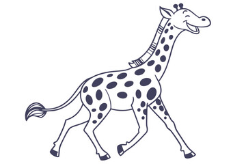 Outlined giraffe with spots runs cheerfully across the against a transparent background