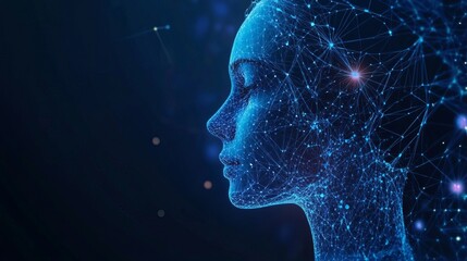 Futuristic Digital Woman Profile with Neural Network Connections