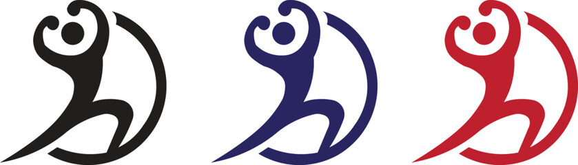 Abstract Human Celebration Icon Set in Black Blue and Red Colors Representing Success, Victory, Fitness, Motivation and Positive Energy Concept