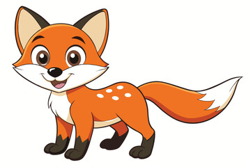 Happy cartoon fox is standing with white spots and a transparent background