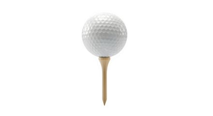 Golf ball resting on a wooden tee, isolated on transparent background