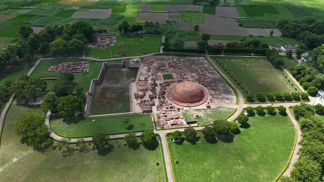 4K Drone Footage of Ruins of Lichhavi King Fort, Vaishali, Bihar | Aerial View of Ancient Historical Ruins and Archaeological Heritage Site in India