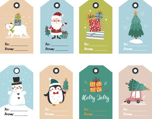 Collection of Christmas tags for gift labels. 