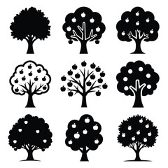 apple tree silhouette icon set
