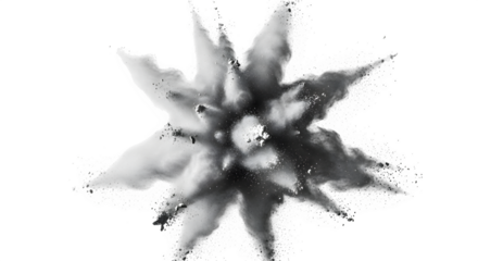Explosion of black powder in star shape isolated on transparent background
