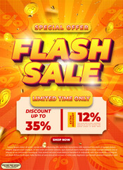 Dynamic flash sale 3d editable vector text effect template with glow style for social media post, retail sign, marketing campaign, and web banner.