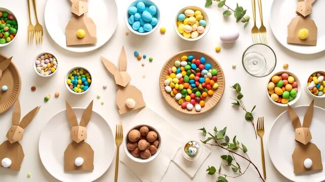 Easter table setting with candies.