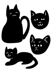 Fototapeta premium Cats. Hand drawn cute black cat cartoon collection for for a simple and cute design in veterinary clinics, pet stores, decor
