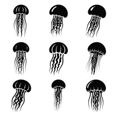 jellyfish silhouette simple icon set © SreeRaton