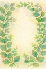 Watercolor Green Leaf Frame with Soft Pastel Background