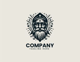 Obraz premium Wise old man represents knowledge guidance and tradition in a timeless black vector logo illustration