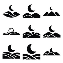 moon over hills icon set