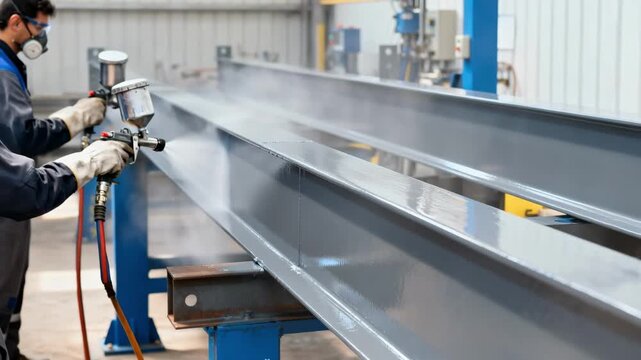 Workers using spray equipment to evenly coat steel structures enhancing rust resistance with advanced anticorrosion solutions