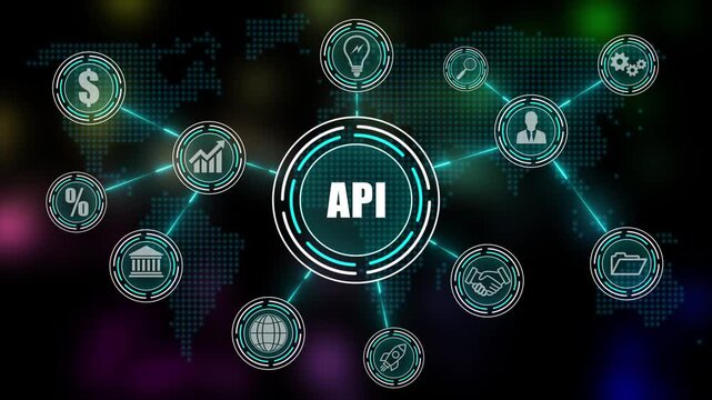 Global Financial Technology Network with API urrency Symbol and Digital Icons Indian Rupee finance. 4K VIDEO 