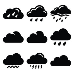 rain cloud silhouette icon set