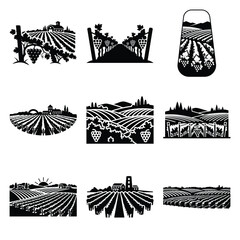 Fototapeta premium vineyard silhouette simple icon set