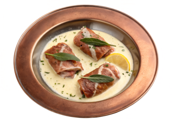 Saltimbocca alla Romana Veal with Prosciutto and Sage - Photorealistic Italian Dish PNG Transparent Background