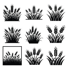 wheat field silhouette icon set