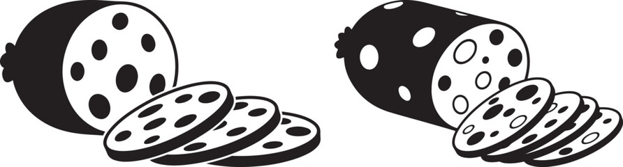 Fototapeta premium Stylized illustration depicting black and white silhouettes of lotus root and its slices