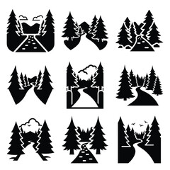Obraz premium woodland path silhouette icon set