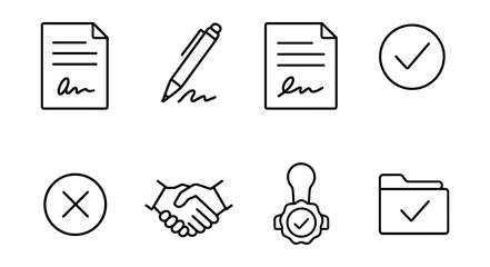 Business and Signing Outlined Icons Set
