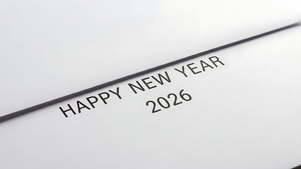 Happy New Year 2026 text on white paper angled view