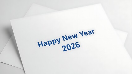 Happy new year 2026 blue text on white paper cards on a white background