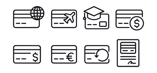 Credit card line icons set
