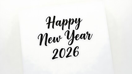 Happy new year 2026 black text on white paper, elegant greeting card