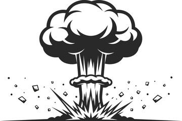 Black and white mushroom cloud explosion with debris