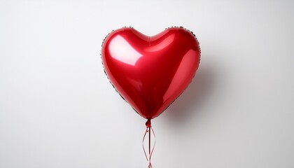 red heart shaped helium balloon on white background