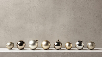 Elegant Christmas Ornaments on White Shelf