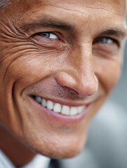 Fototapeta premium closeup of happy mature businessman smiling outdoor no logos no brands ar 34