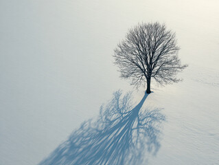 Solitary Tree Casting Shadow on Snow