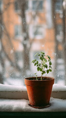 Green Resilience on a Snowy Windowsill