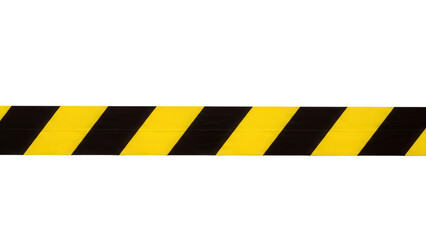 Warning tape with yellow and black diagonal stripes isolated on transparent background