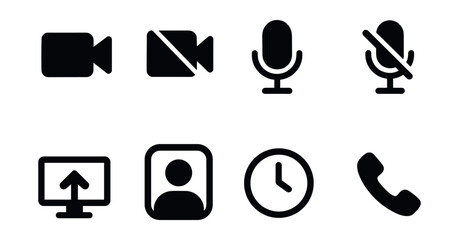 Video conferencing and communication icon set