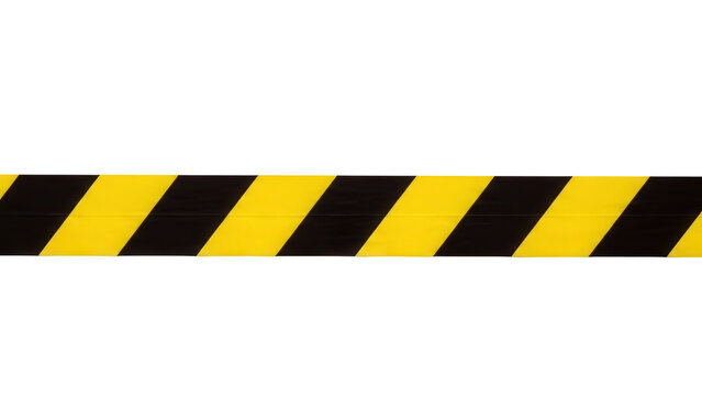 Warning tape with yellow and black diagonal stripes isolated on transparent background