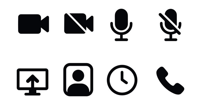Video conferencing and communication icon set