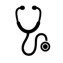 Simple black outline icon representing a medical stethoscope used for listening to internal sounds of the body