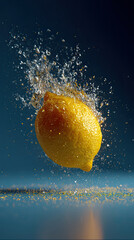 Fresh Lemon Splash Against Deep Blue