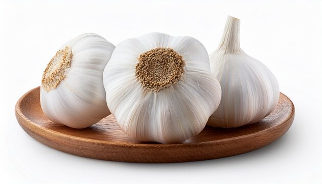 tuber white garlic bulb on white background